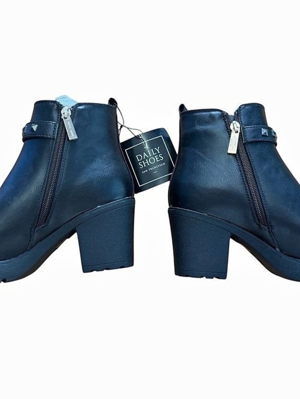 DailyShoes Womens Studded Ankle Booties Block Heel Lug Sole Black Size 7.5